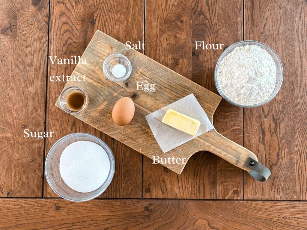 All the ingredients for sourdough sugar cookies.