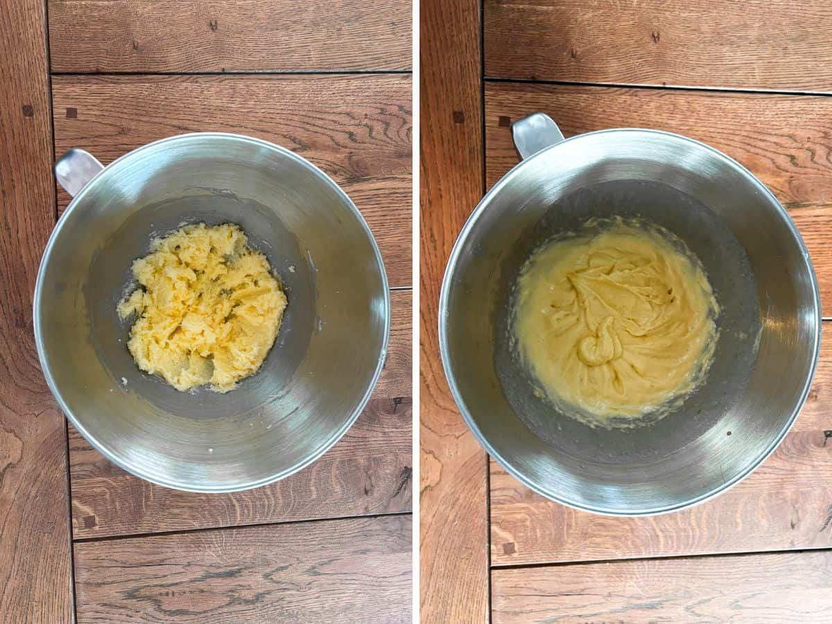 Mixing the butter and adding the egg.