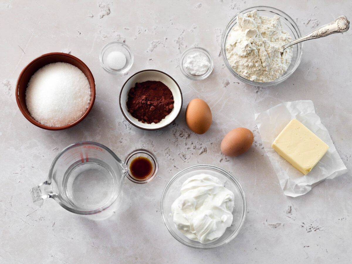 All the ingredients for sourdough chocolate cupcakes.