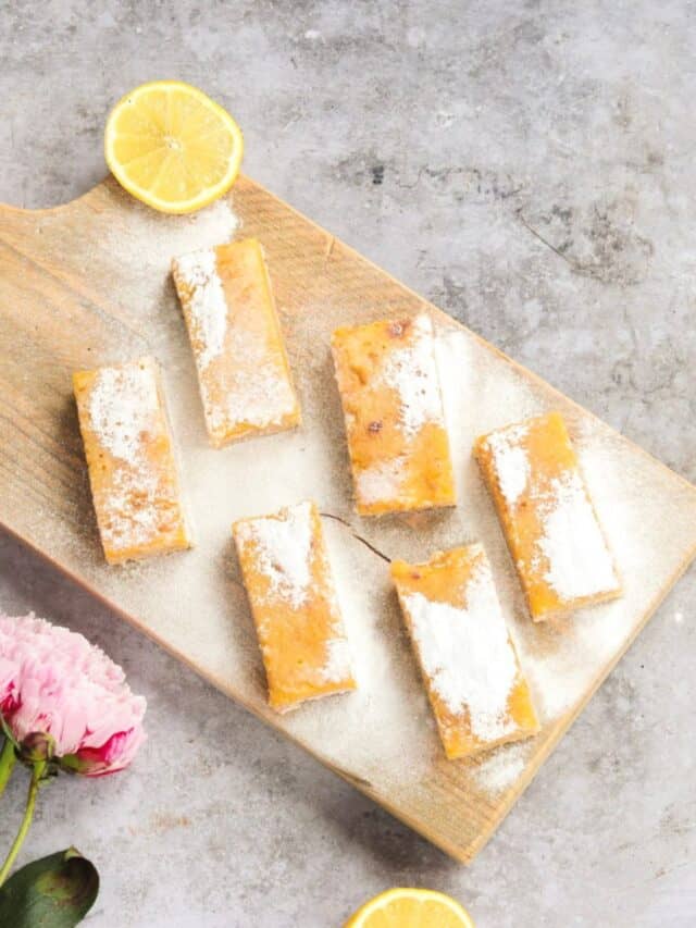 Sourdough discard lemon bars on a serving platter.