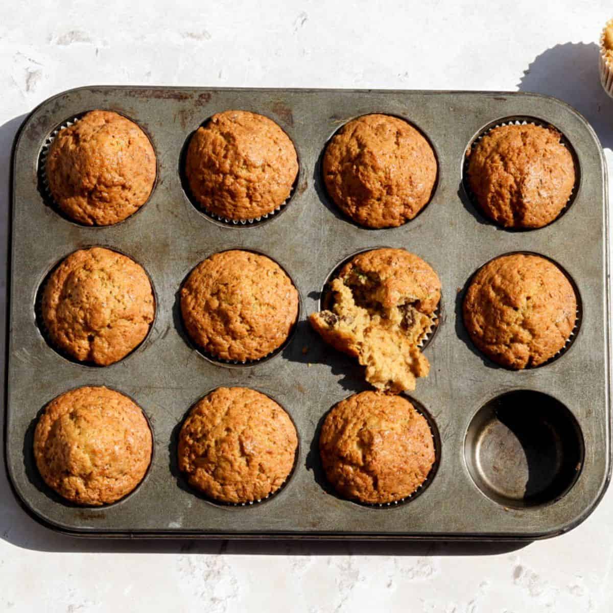 Ten sourdough zucchini muffins.
