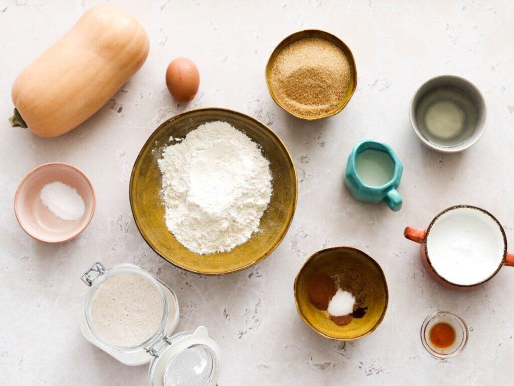 Ingredients you need to make sourdough pumpkin bread.