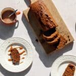 Pumpkin bread with powdered sugar glaze.