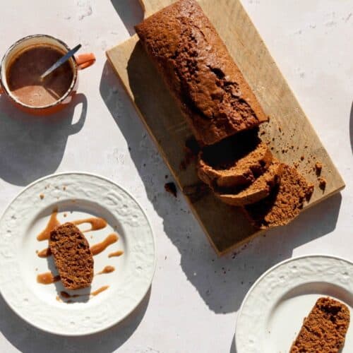 Pumpkin bread with powdered sugar glaze.
