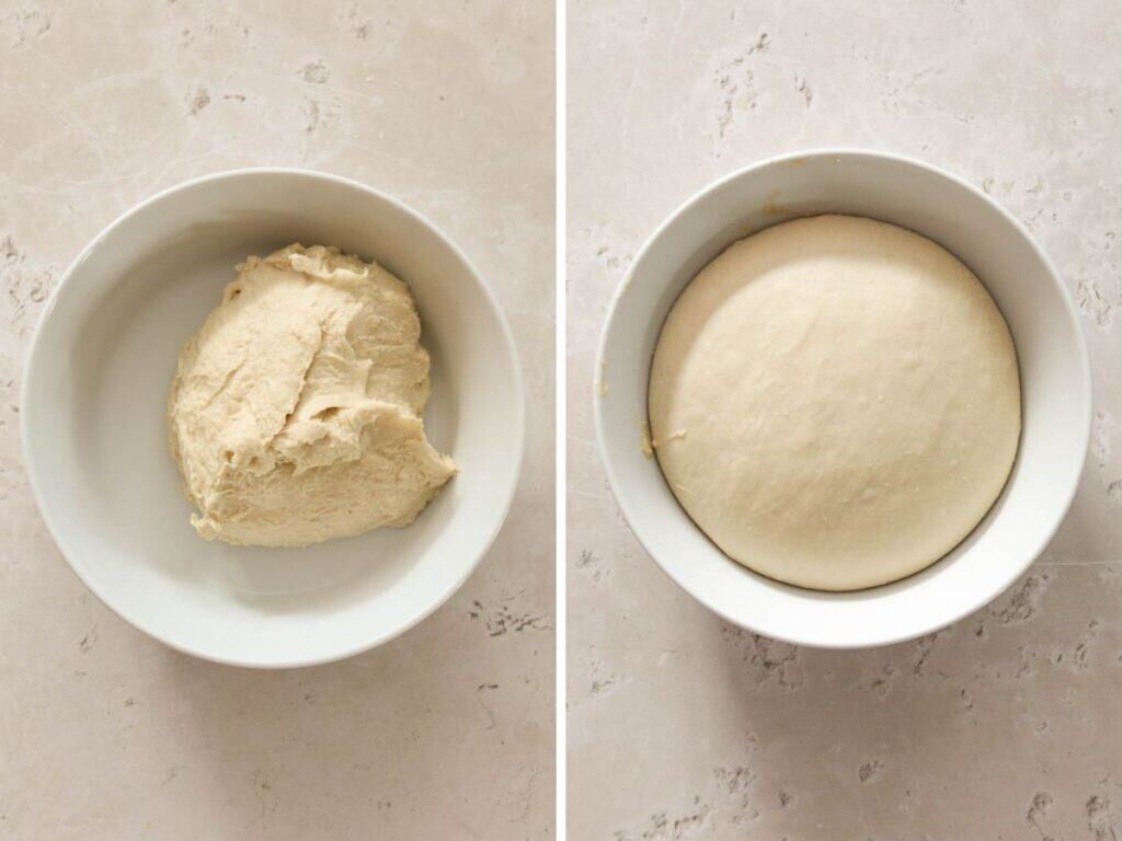 Letting the dough for sourdough hoagie rolls proof.