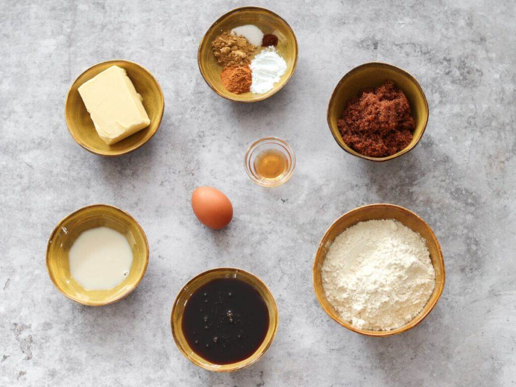All the ingredients you need to make gingerbread cookies.