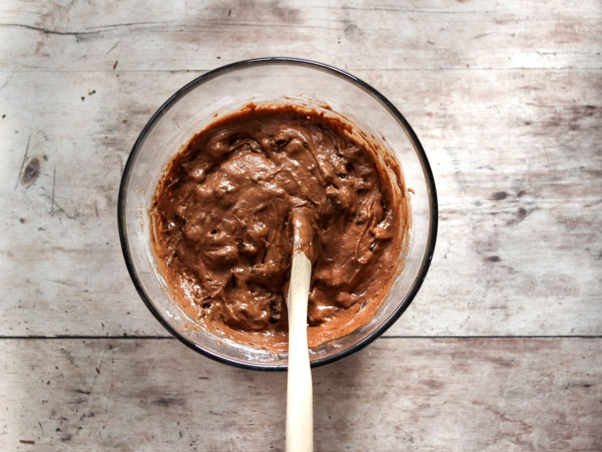 Sourdough chocolate muffins batter.