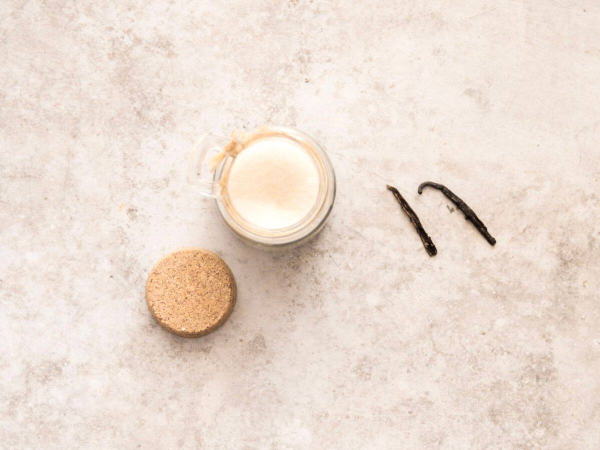 Sugar and a vanilla bean to make vanilla bean sugar.