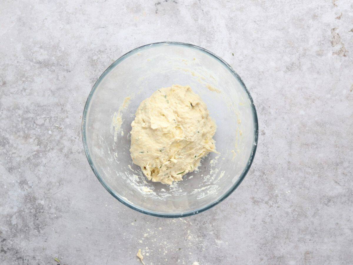 Dough for sourdough discard crackers in a bowl.