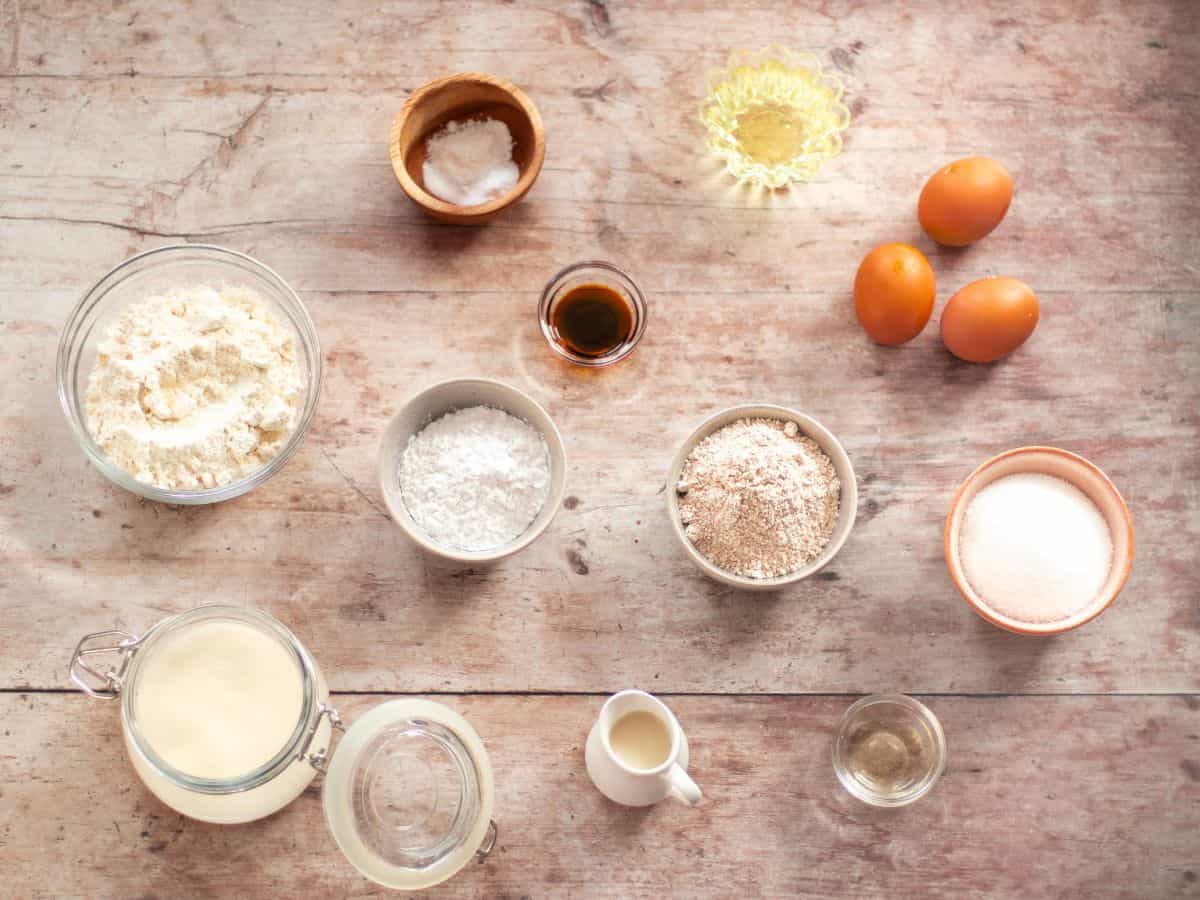 All the ingredients you need to make gluten-free sourdough muffins.