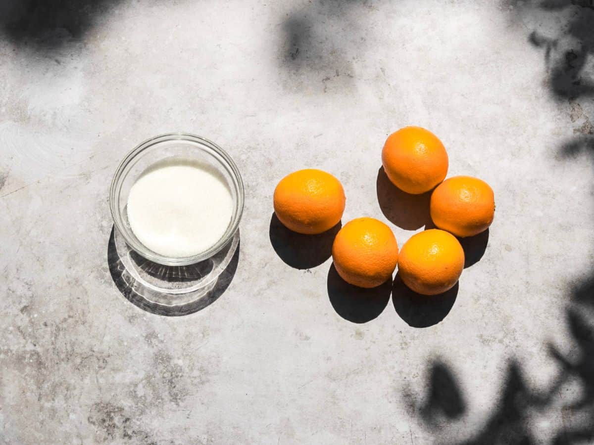 All the ingredients you need to make orange sugar from scratch.