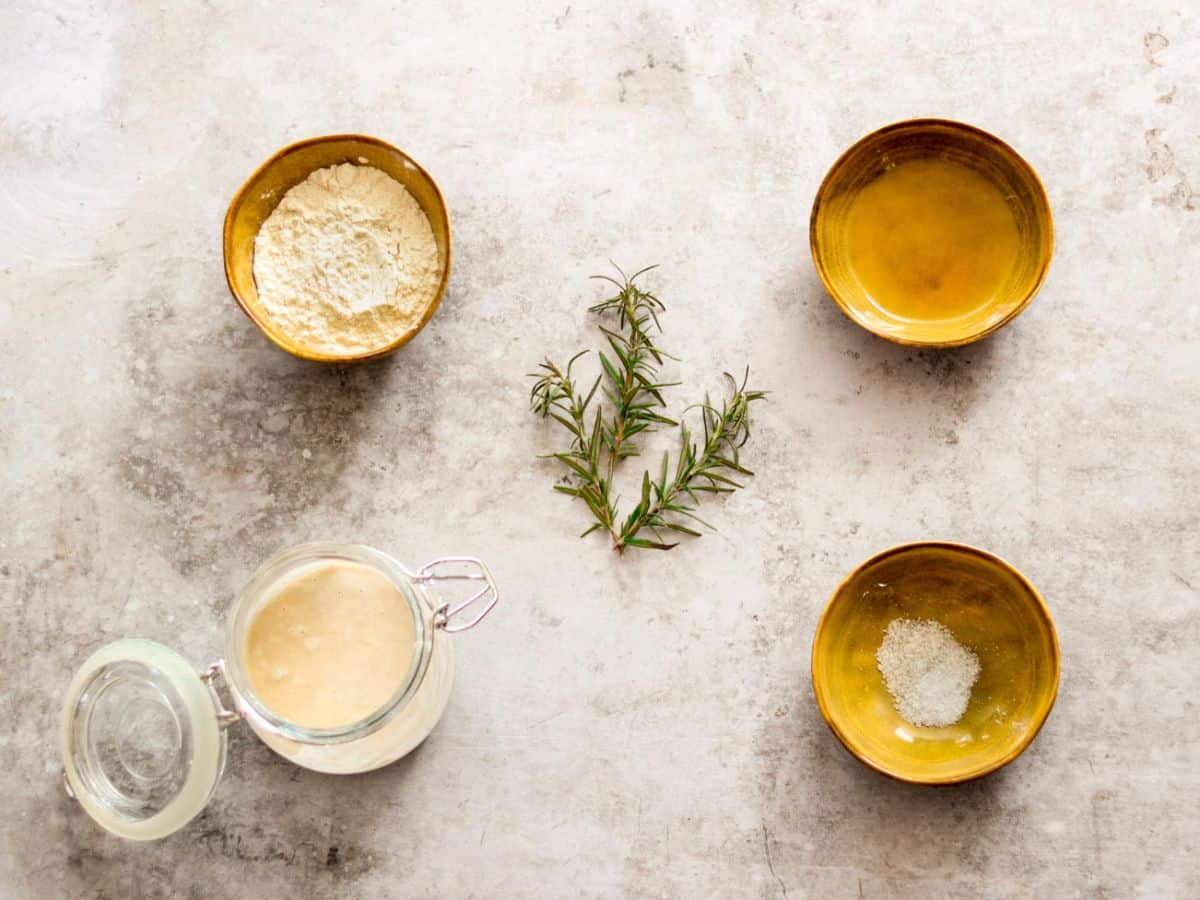 All the ingredients you need to make sourdough discard crackers.